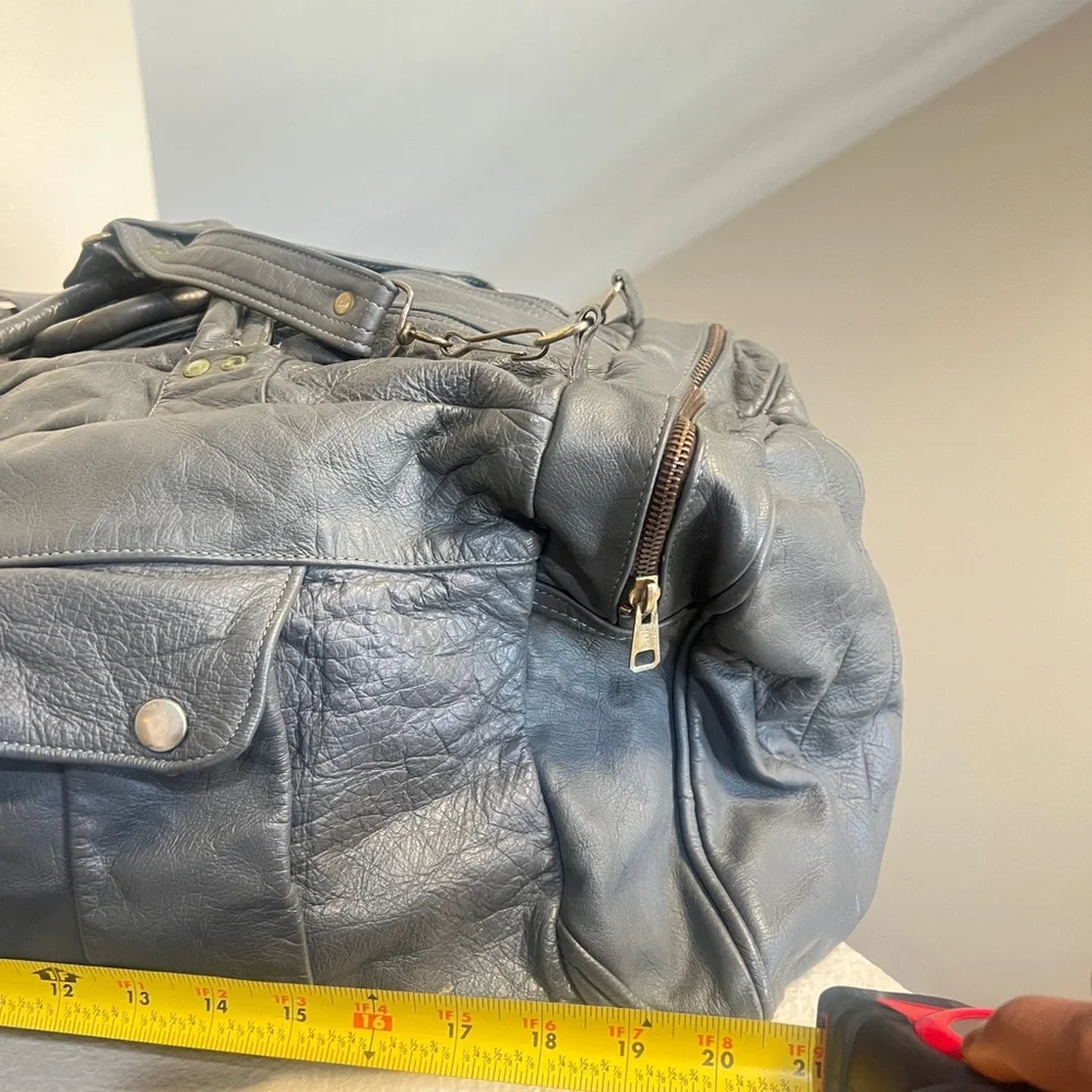 Gray Genuine Leather Handle/shoulder duffel‎ bag hand luggage unisex Mexico made